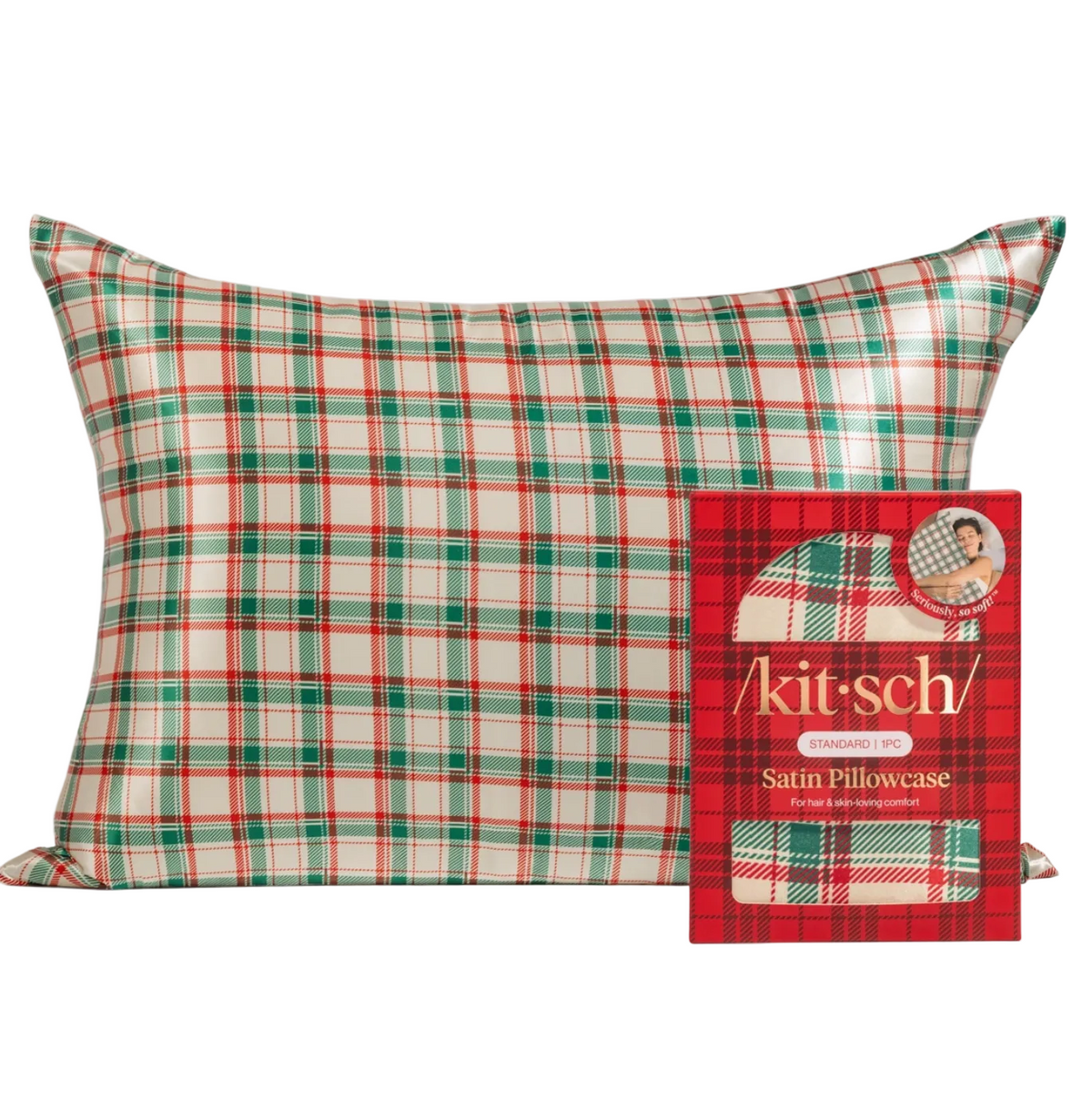 holiday plaid satin pillowcase