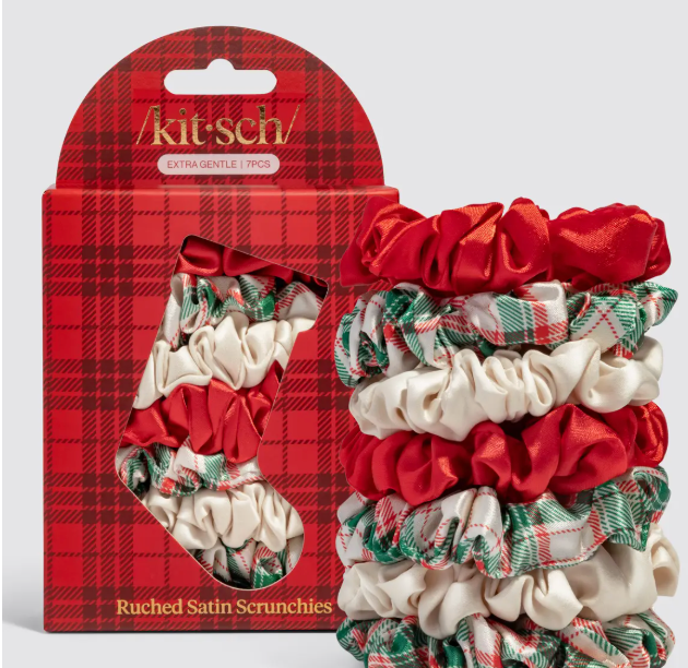 Holiday Ruched Satin Scrunchies 7pc Set