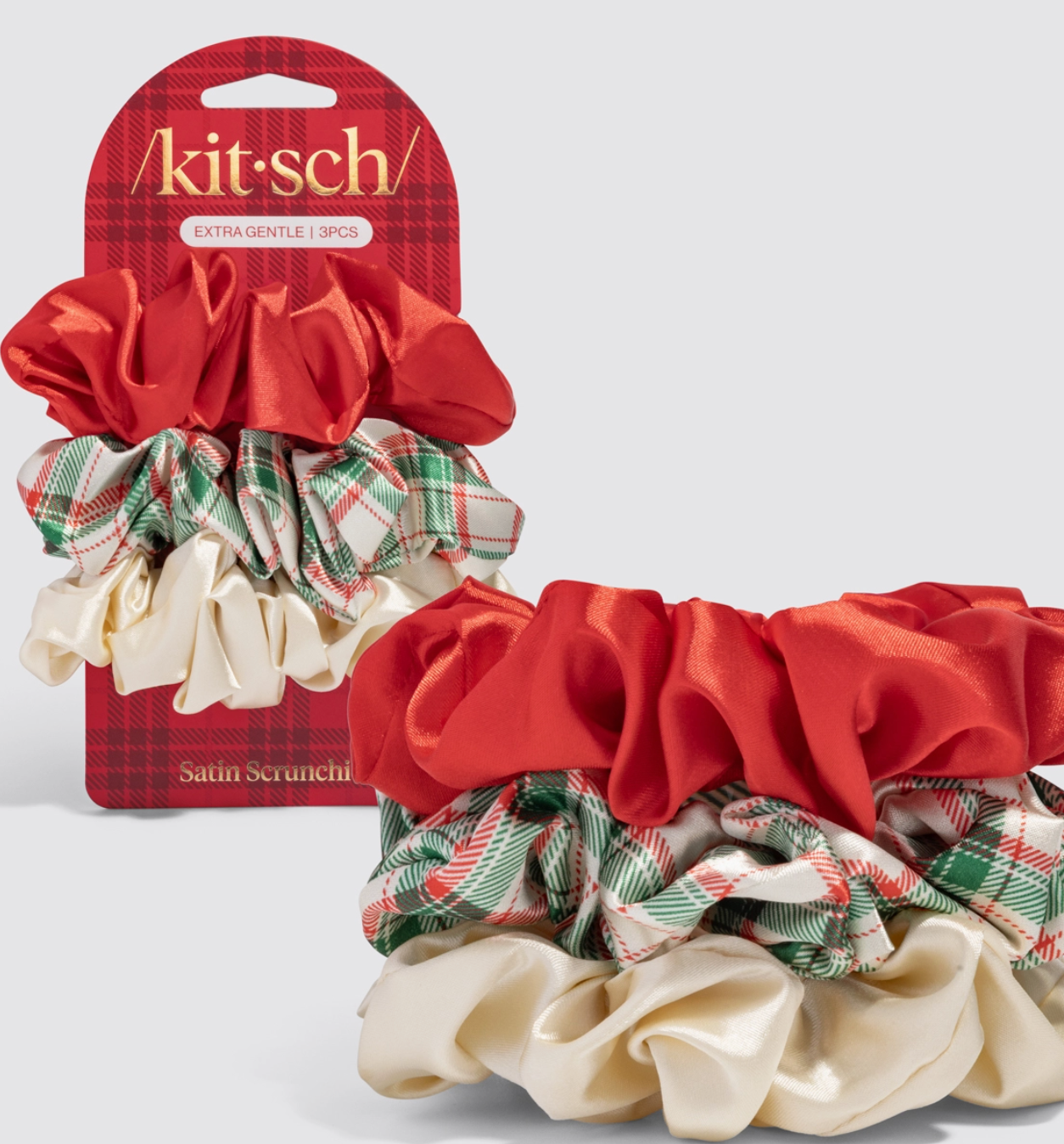 3 set: Holiday Ruched Satin Scrunchies