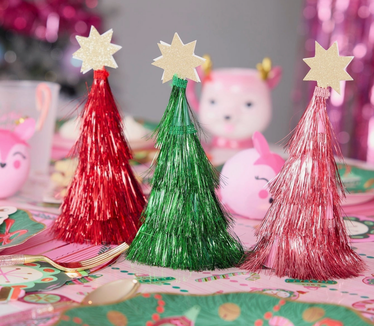 Colorful Tinsel Christmas Tree Confetti Crackers (6 Count)