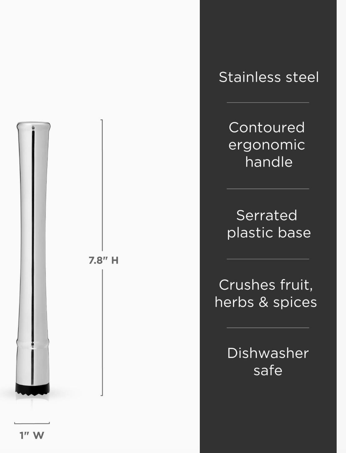 Polished Silver Finish Stainless Steel Muddler
