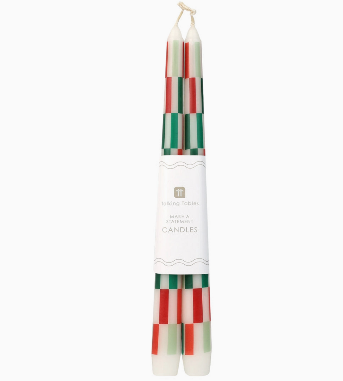 Red & Green Check Dinner Candles - 2 Pack | Christmas Candles