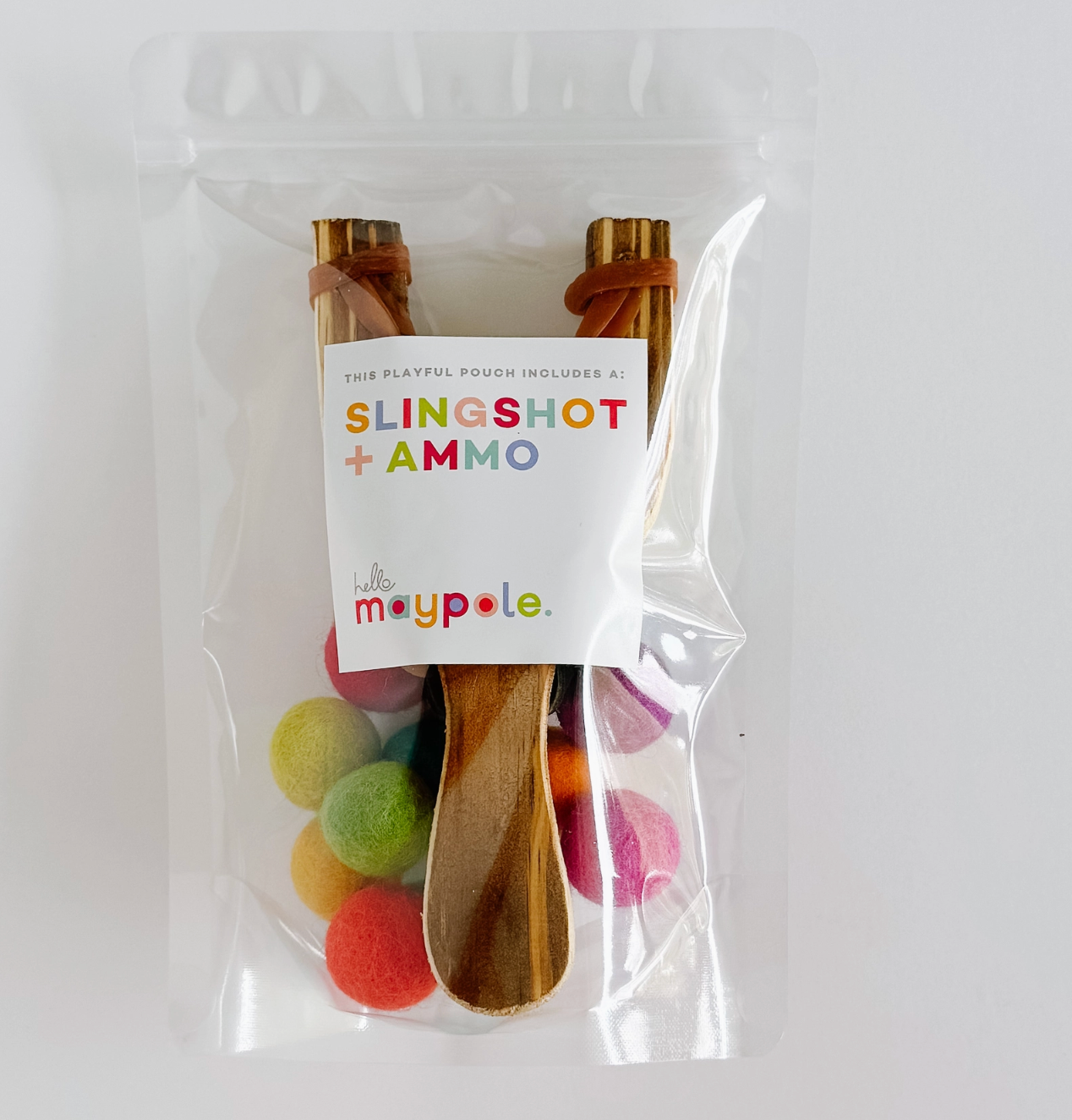 (multi) wood slingshot w felt balls