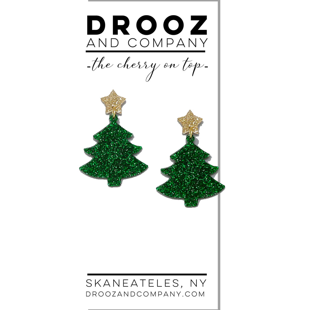 green Christmas resin tree Earrings
