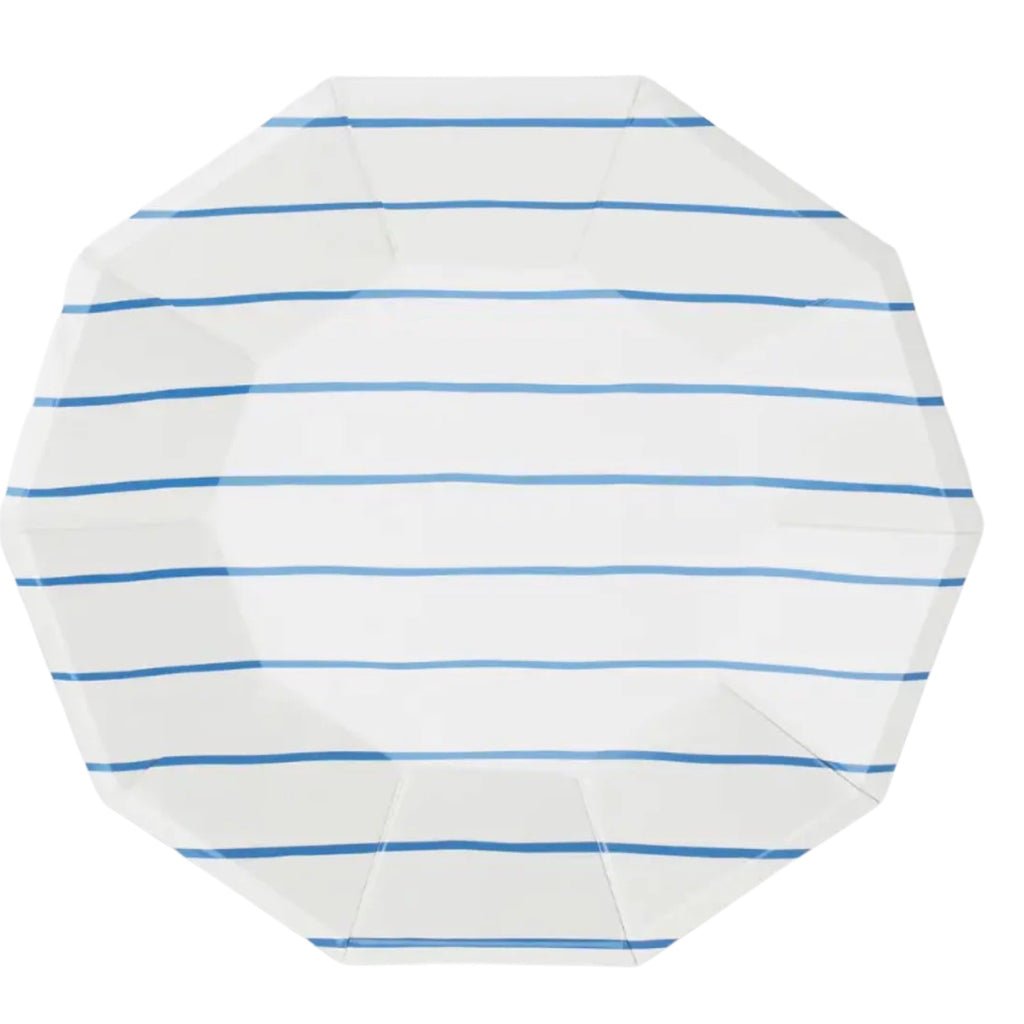 blue French stripe paper plate