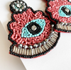 salmon red/blue evil eye earring