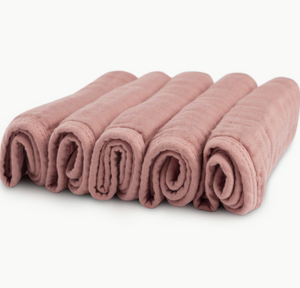 blush- muslin bamboo washcloth set