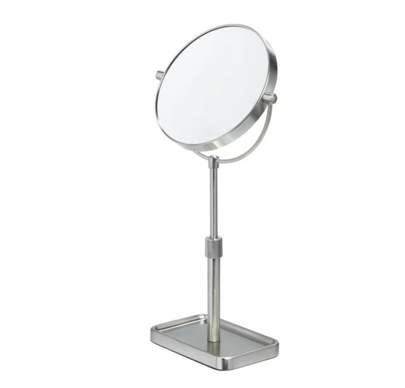 Extendable Two-Sided Free Standing Vanity Mirror, Brushed Nickel Finish