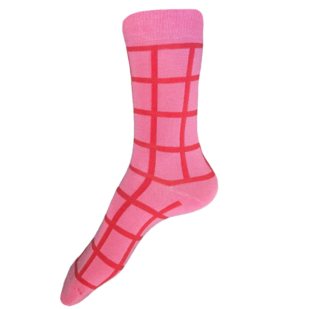 pink + hibiscus grid sock - women