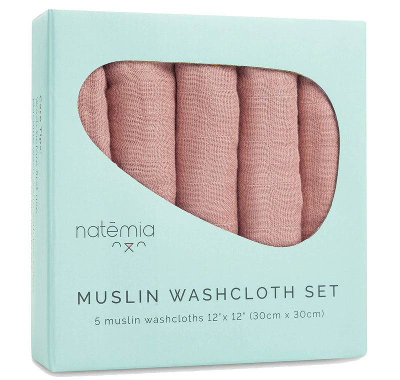 blush- muslin bamboo washcloth set